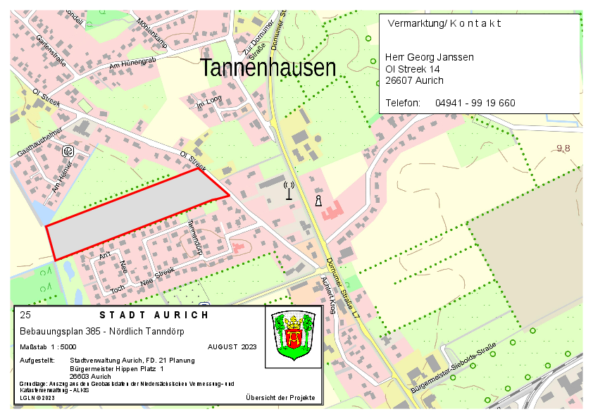 Übersichtsplan Bebauungsplan Nr. 385 Nördlich Tannendörp