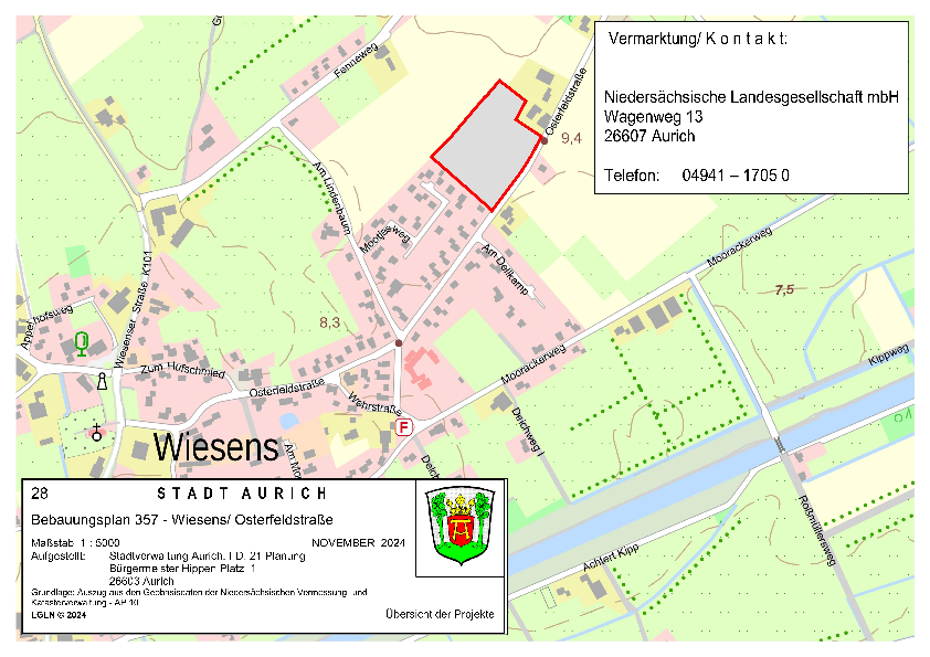 Übersichtsplan Bebauungsplan Nr. 357 Wiesens Osterfeldstraße